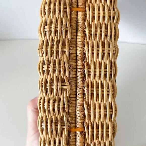 NWT Frances Valentine Paige Box Rattan Wicker Clutch